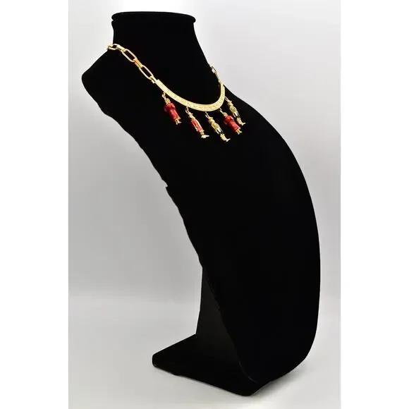 Karl Lagerfeld Vintage Charm Necklace Bulgarian Brushed Gold Signed RARE Bin6B